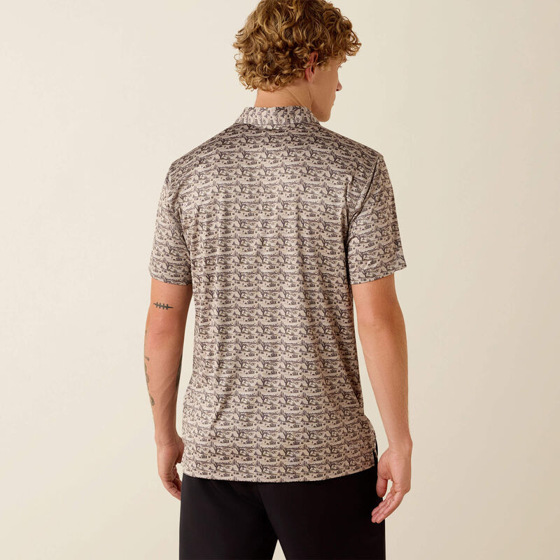 All Over Print Heathered Fitted Polo