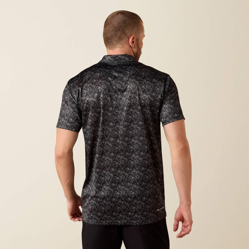 All Over Print Fitted Polo-BLACK PAISLEY PRINT