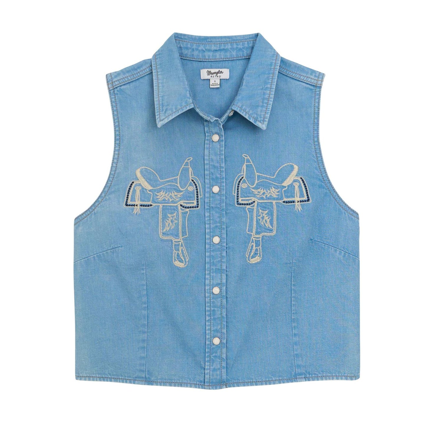 Wrangler Retro® Americana Sleeveless Snap Shirt - Light Denim