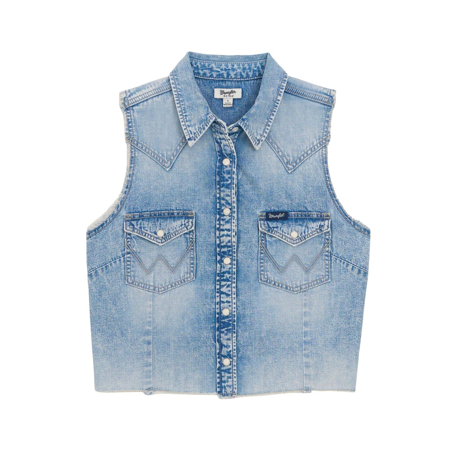 Wrangler Retro® Punchy Sleeveless Denim Snap Shirt - Light Denim