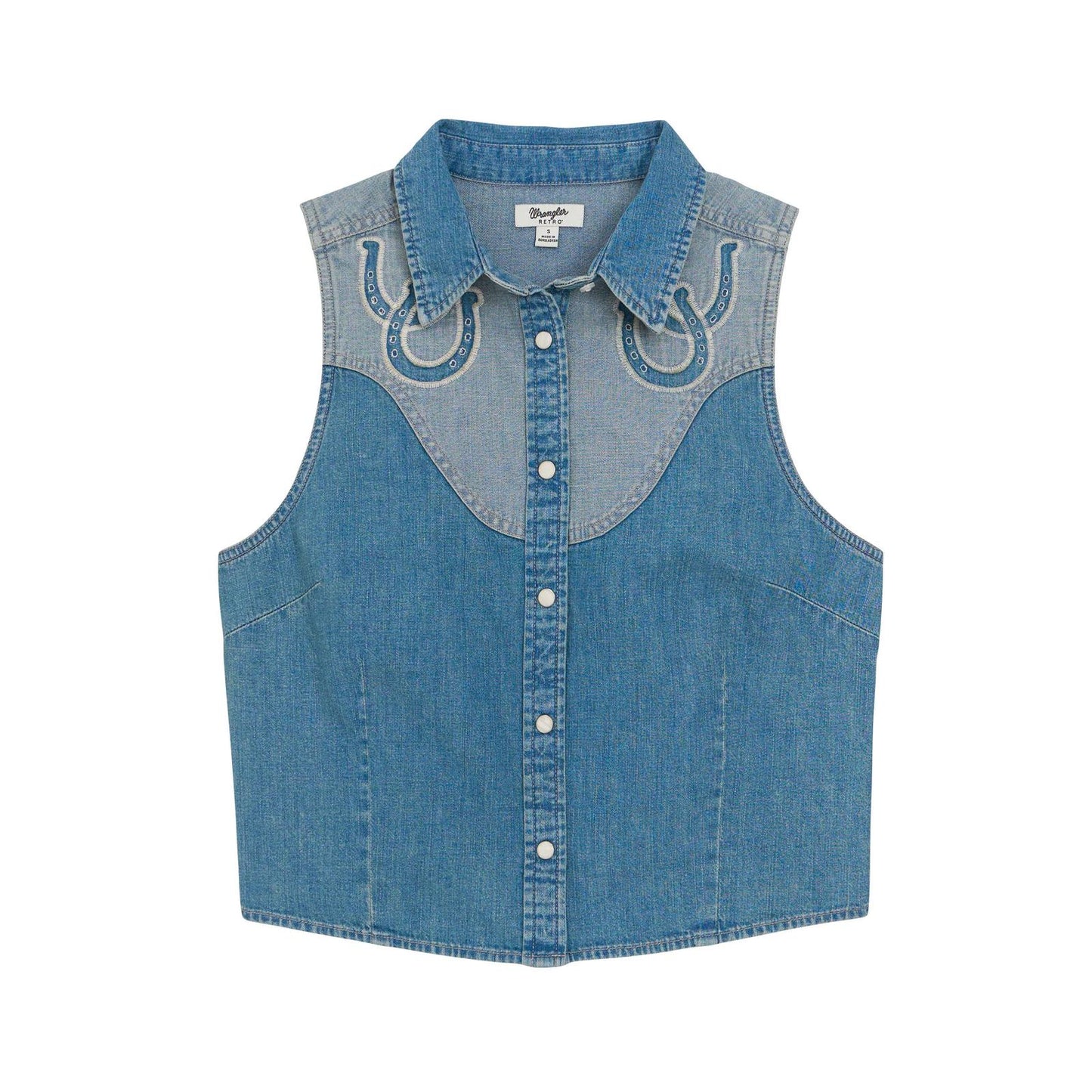 Wrangler Retro® Vintage Sleeveless Denim Snap Shirt - Light Denim