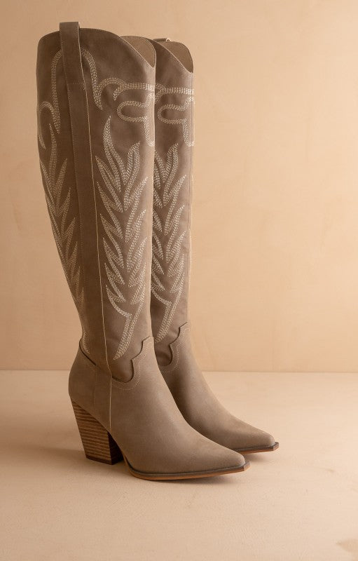 The Bronco - Knee-high Embroidered Boots-DARK TAUPE