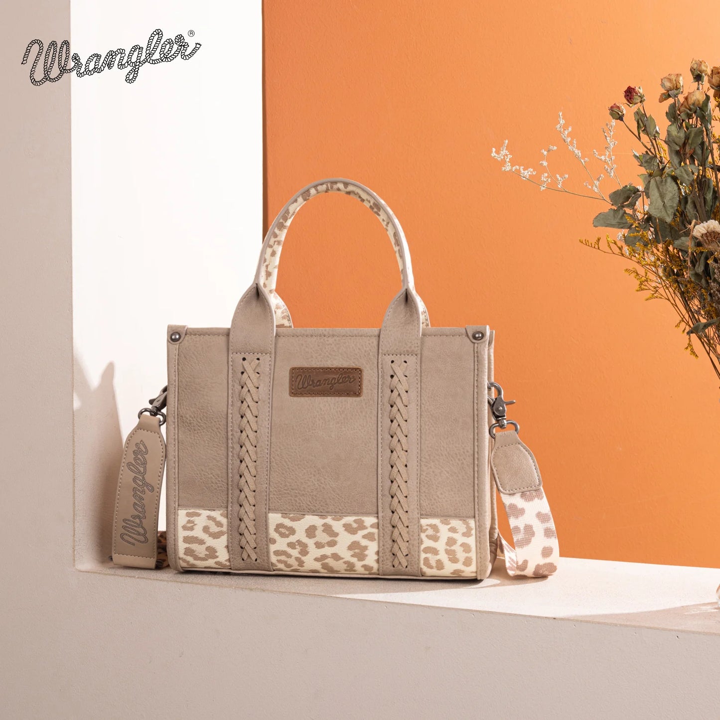 Wrangler Leopard Print Concealed Carry Tote/Crossbody - Tan