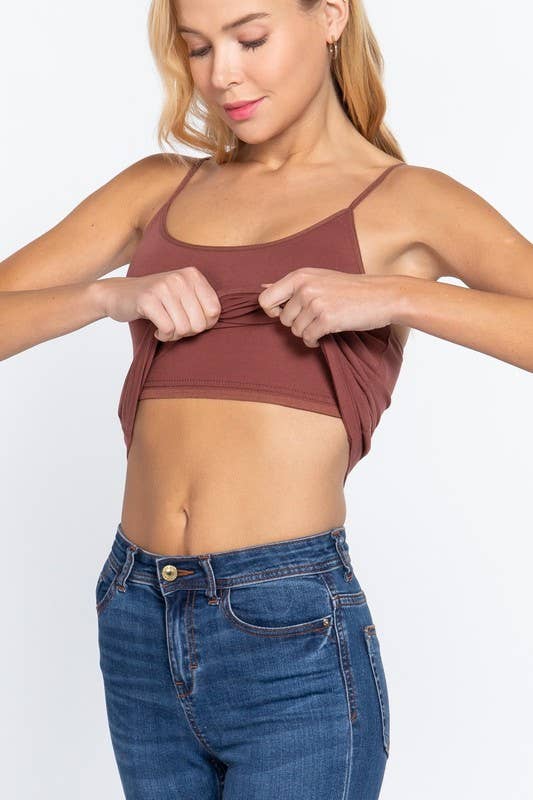 Basic Adjustable Spaghetti Strap Cropped Cami with Shelf Bra