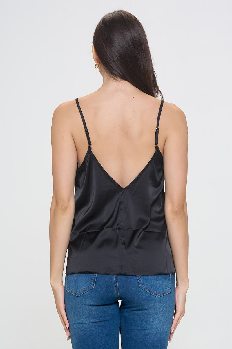 Satin V Neck Lace Cami Top