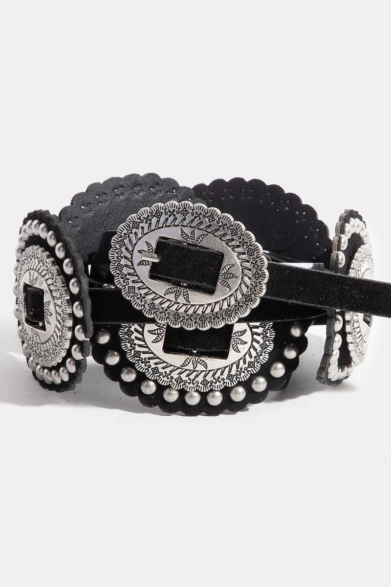 Intricate Western Concho Vegan Leather Belt
