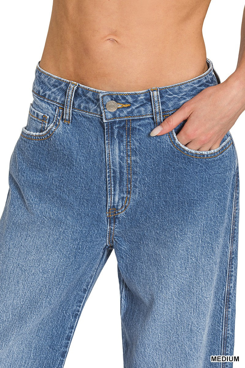 High Rise Cuffed Wide Leg Denim Pants