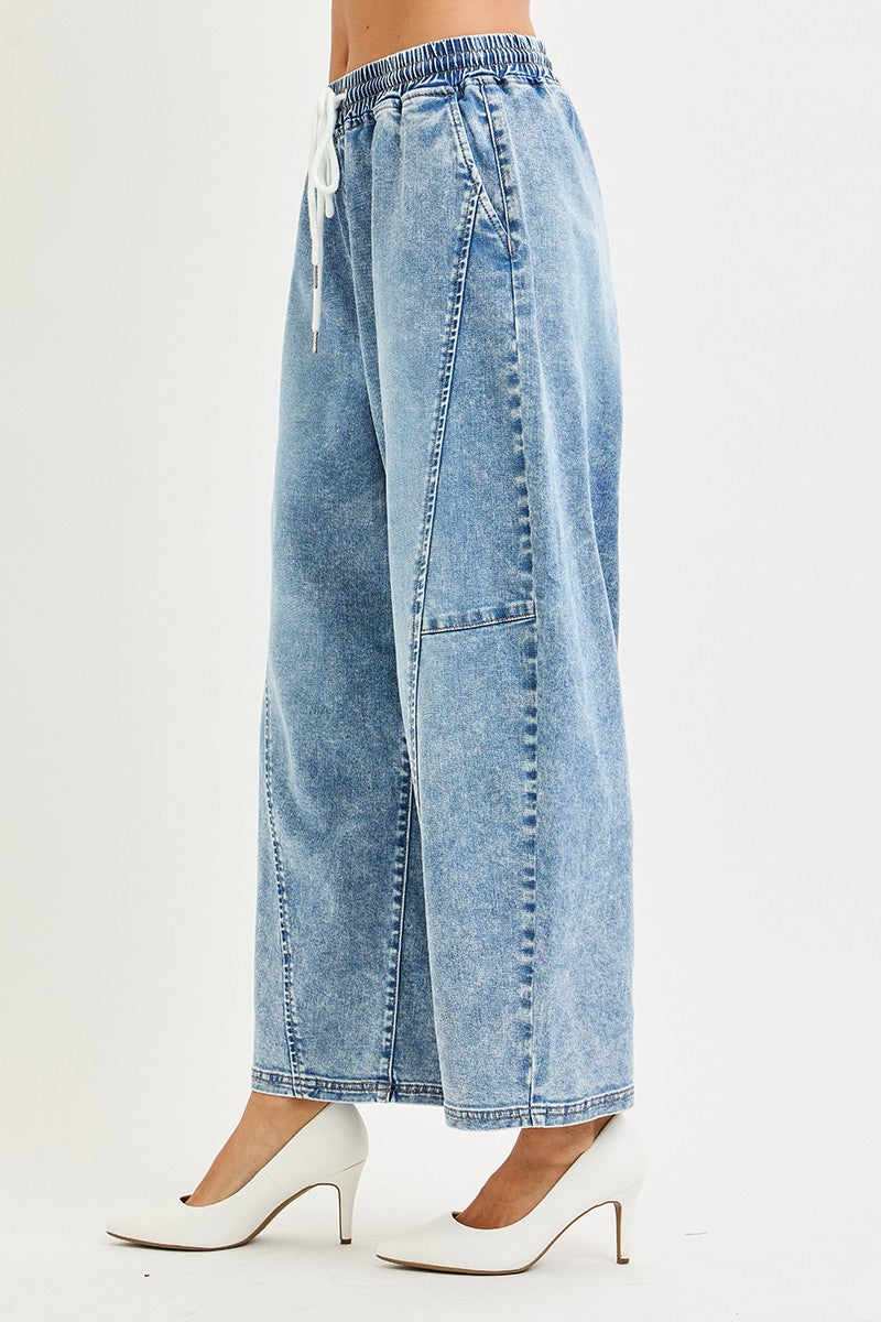 Elastic Band Slouchy Cropped Barrel With Seam