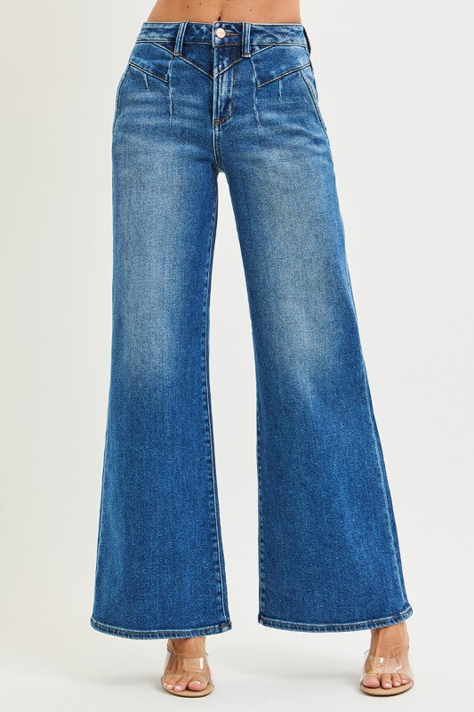 High Rise Wide Jeans With Front Yoke Seam Detail