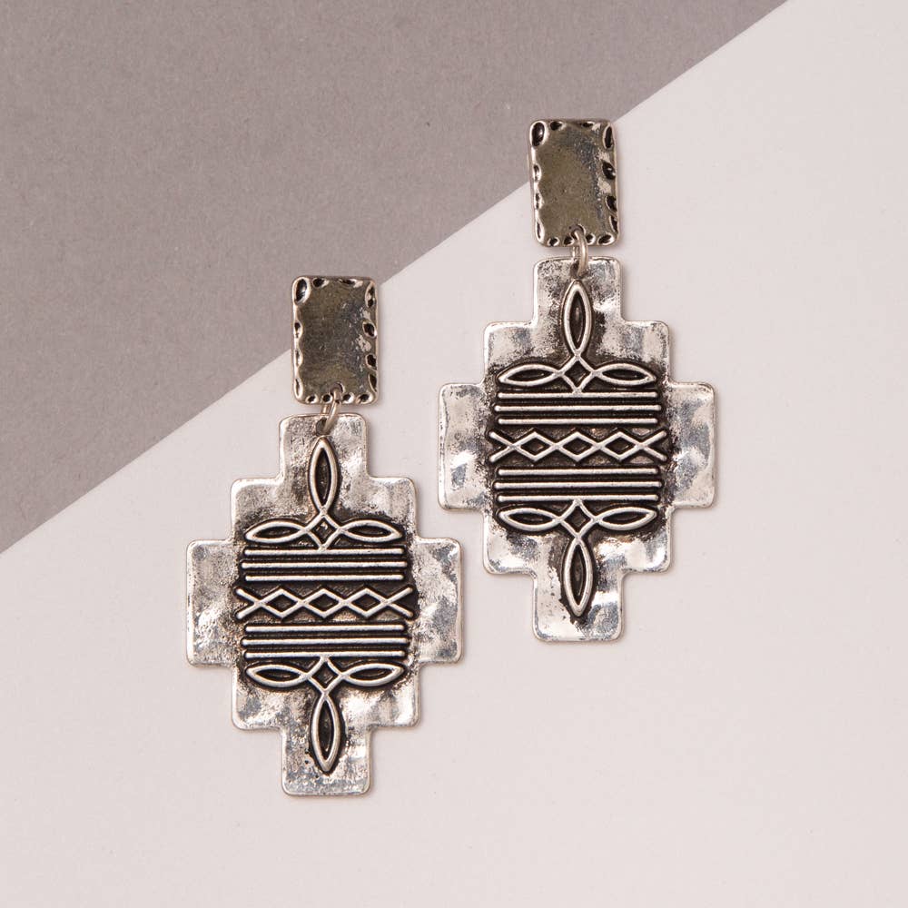 Western Geometric Boot Stitch Metal Earrings