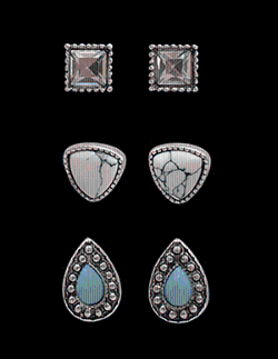 3PR STUD EARRINGS SQ CRYS TRI