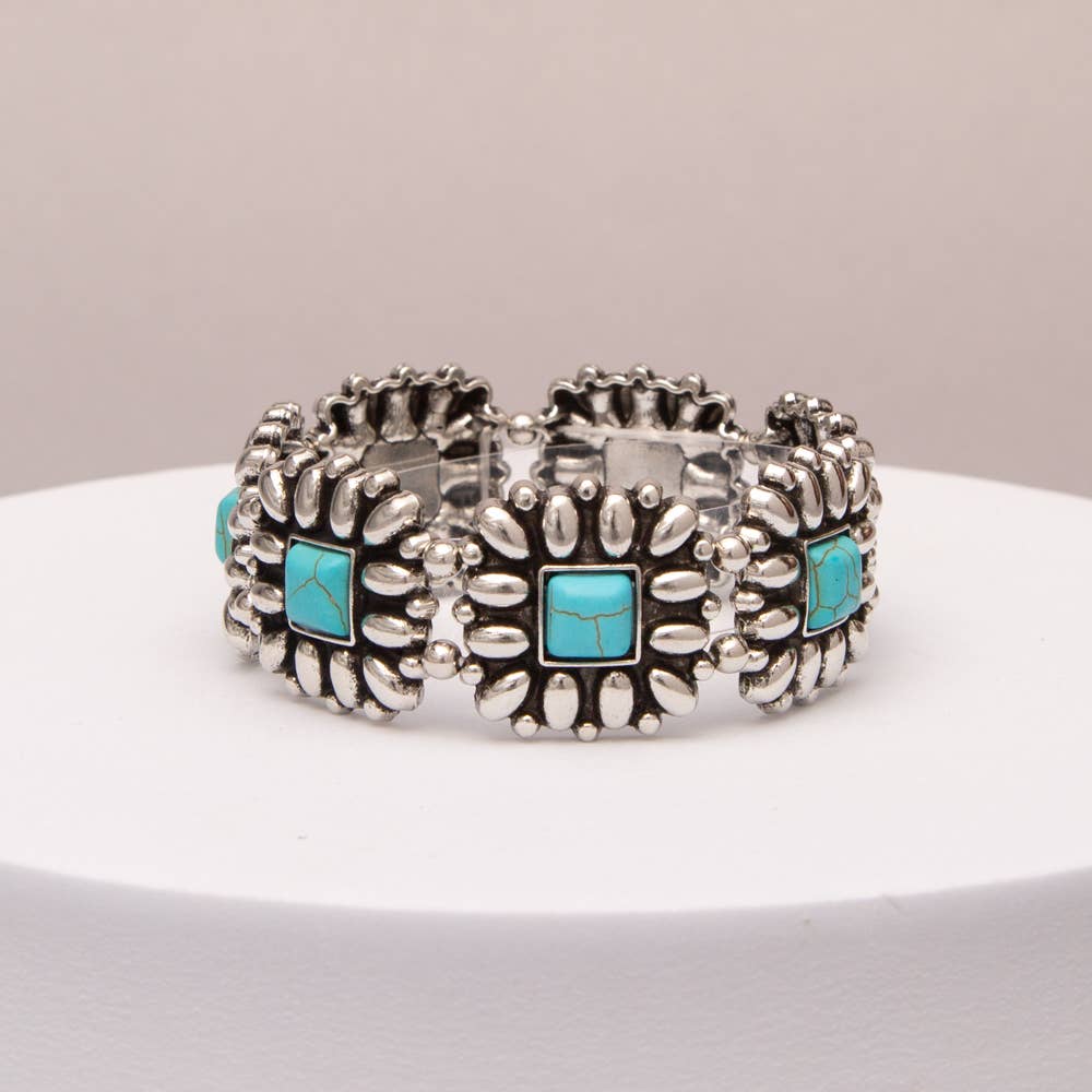 Western Floral Square Cabochon Stretch Bracelet