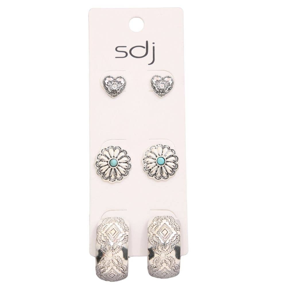 SDJ WESTERN STYLE METAL ASSORTED EARRING SET, YE 8446