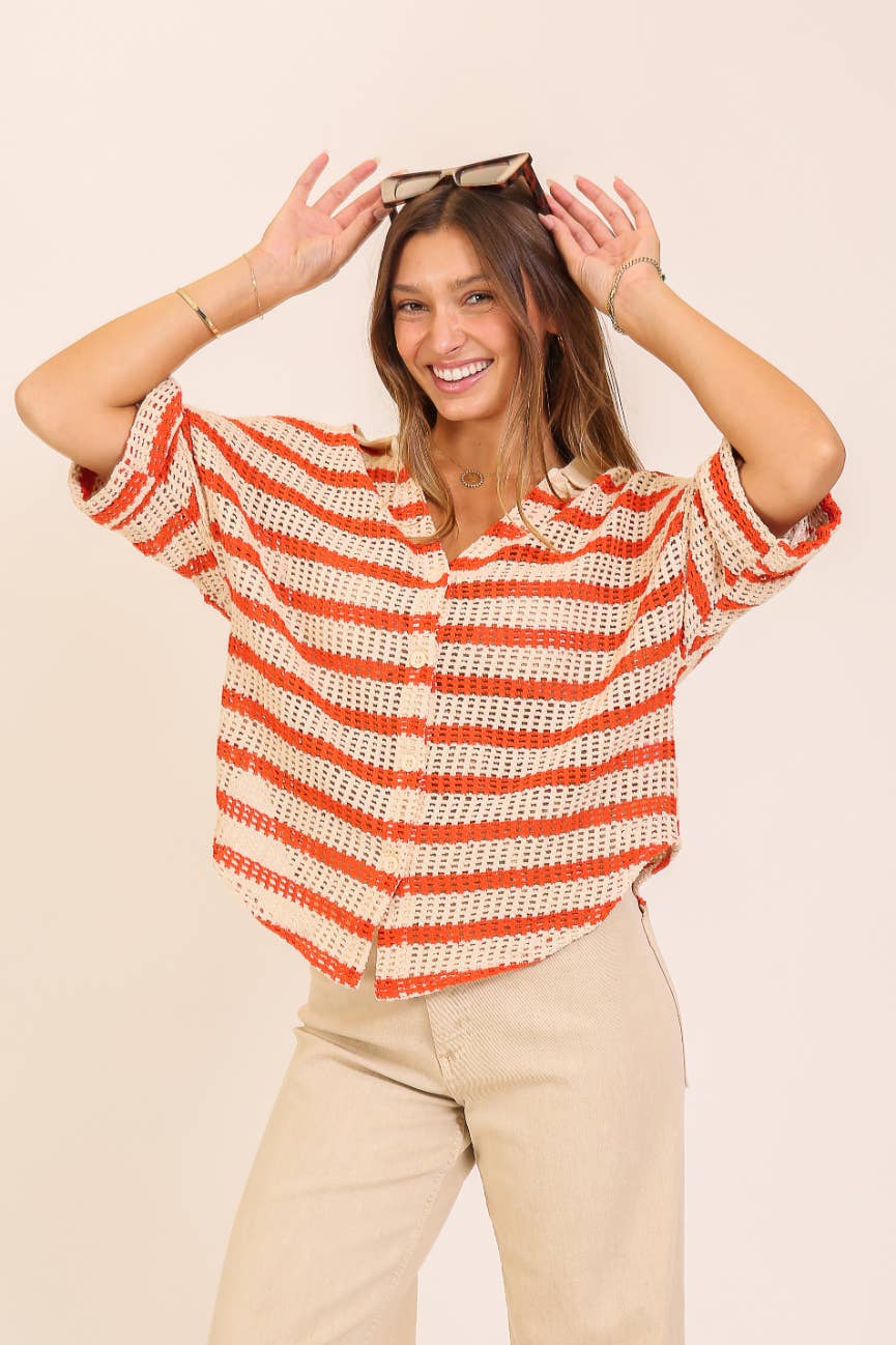 Crochet Knit Striped Top