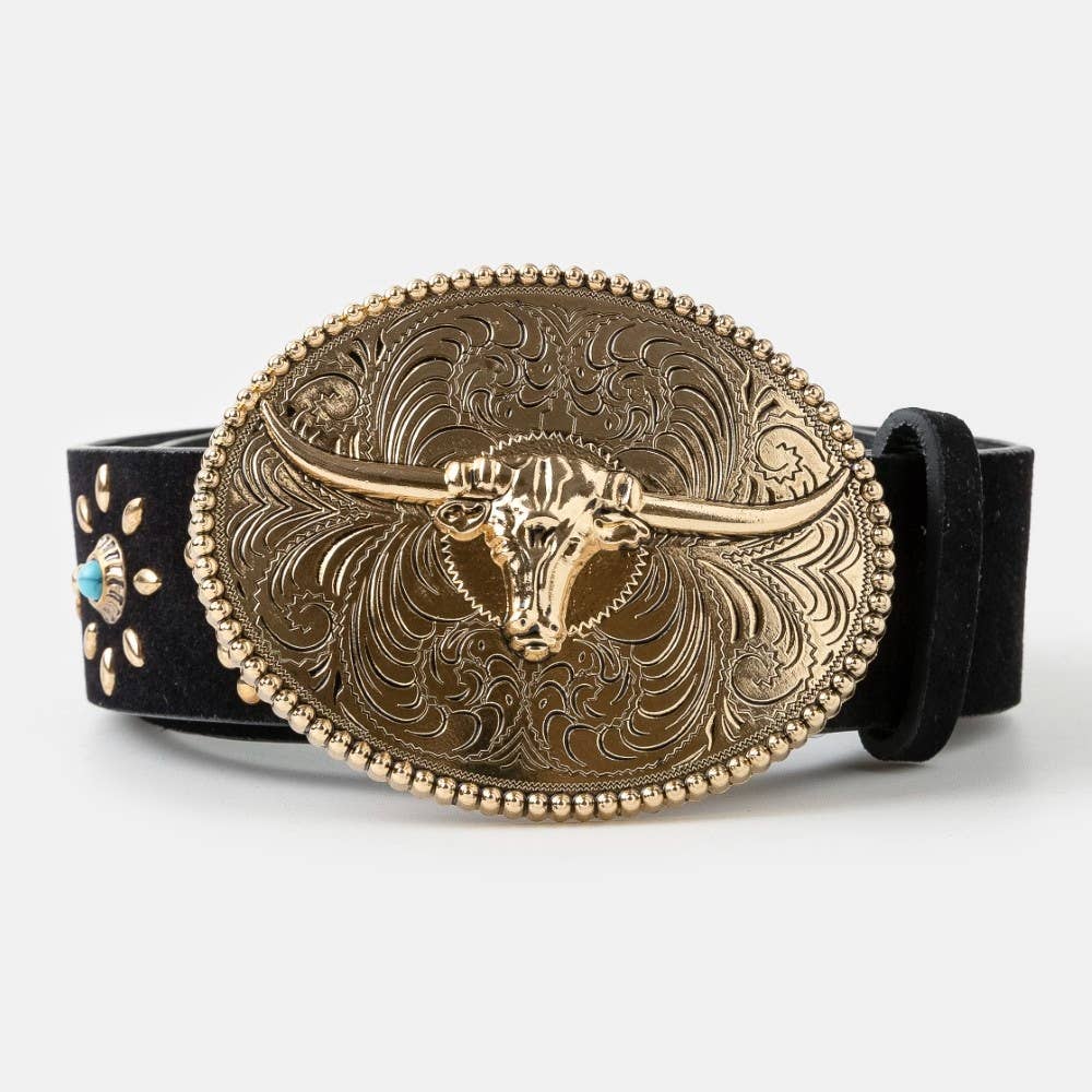 Large Western Long Horn Buckle Belt