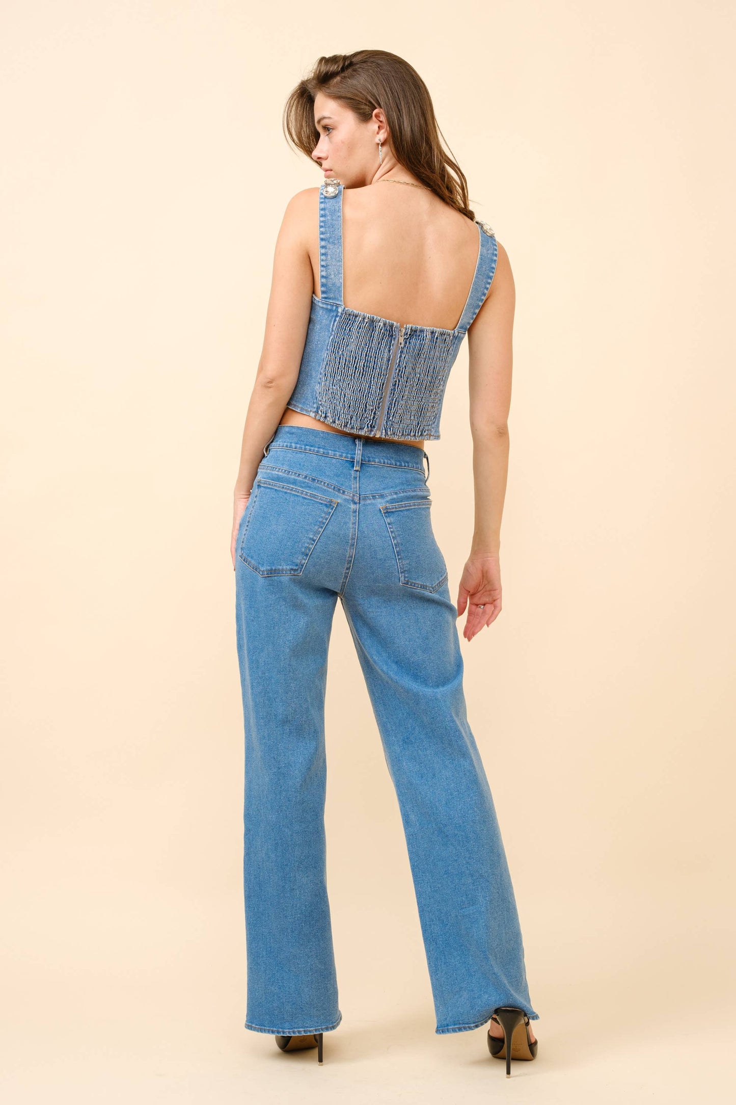 23124T - Jumbo Crystal Corset Denim Top