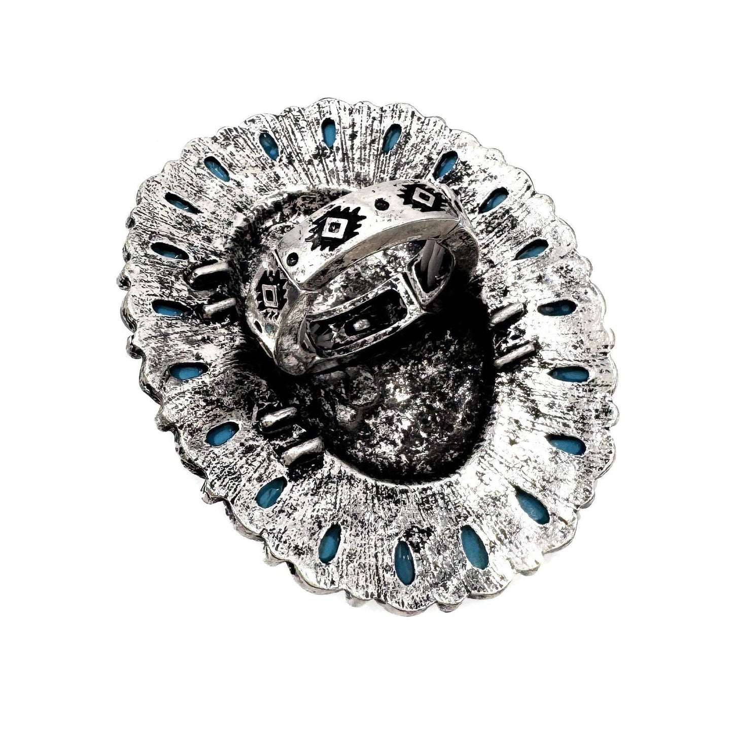 Western Horse Art Turquoise Stone Floral Large Ring