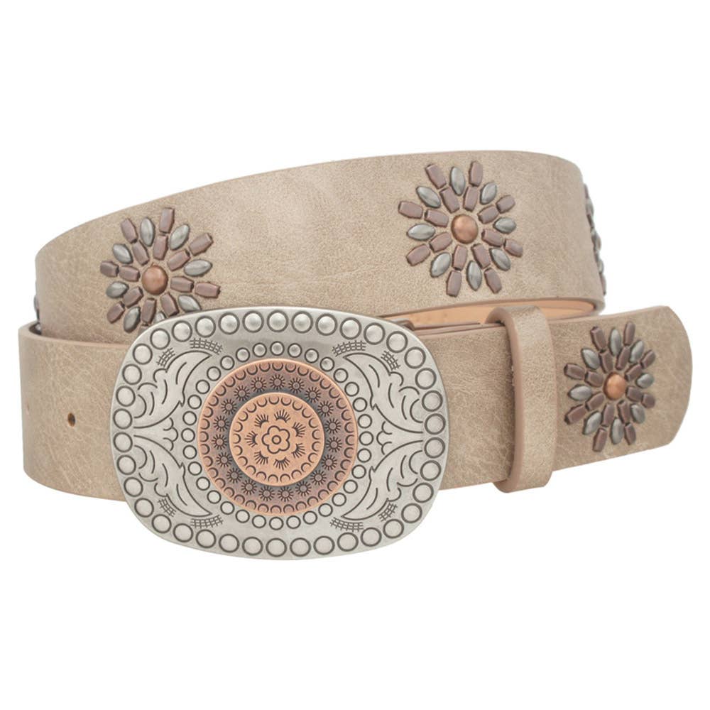 2 TONE BOHO BUCKLE STUD STRAP BELT, IW 38069 2T