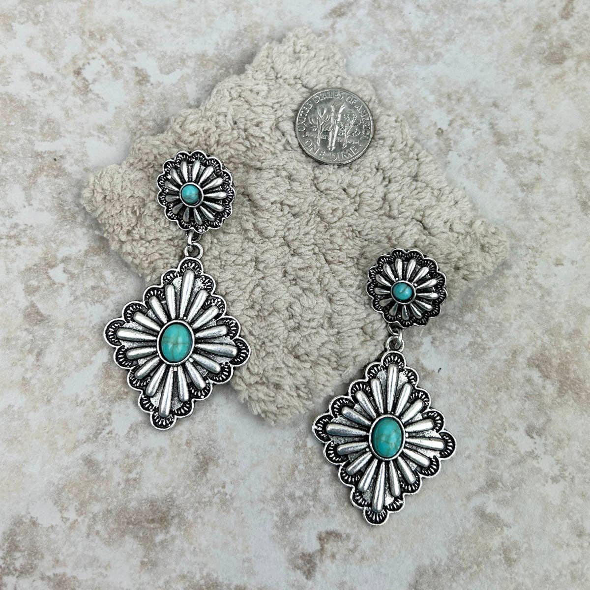 ER220430-02-BLUE Silver with blue turquoise stone concho Earrings