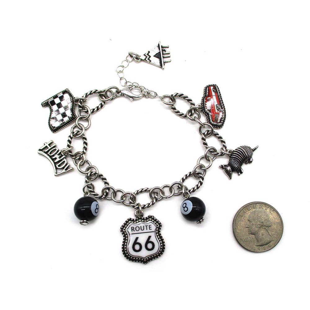 WESTERN ROUTE 66 THEME CHARM BRACELET, SB 2533 SA