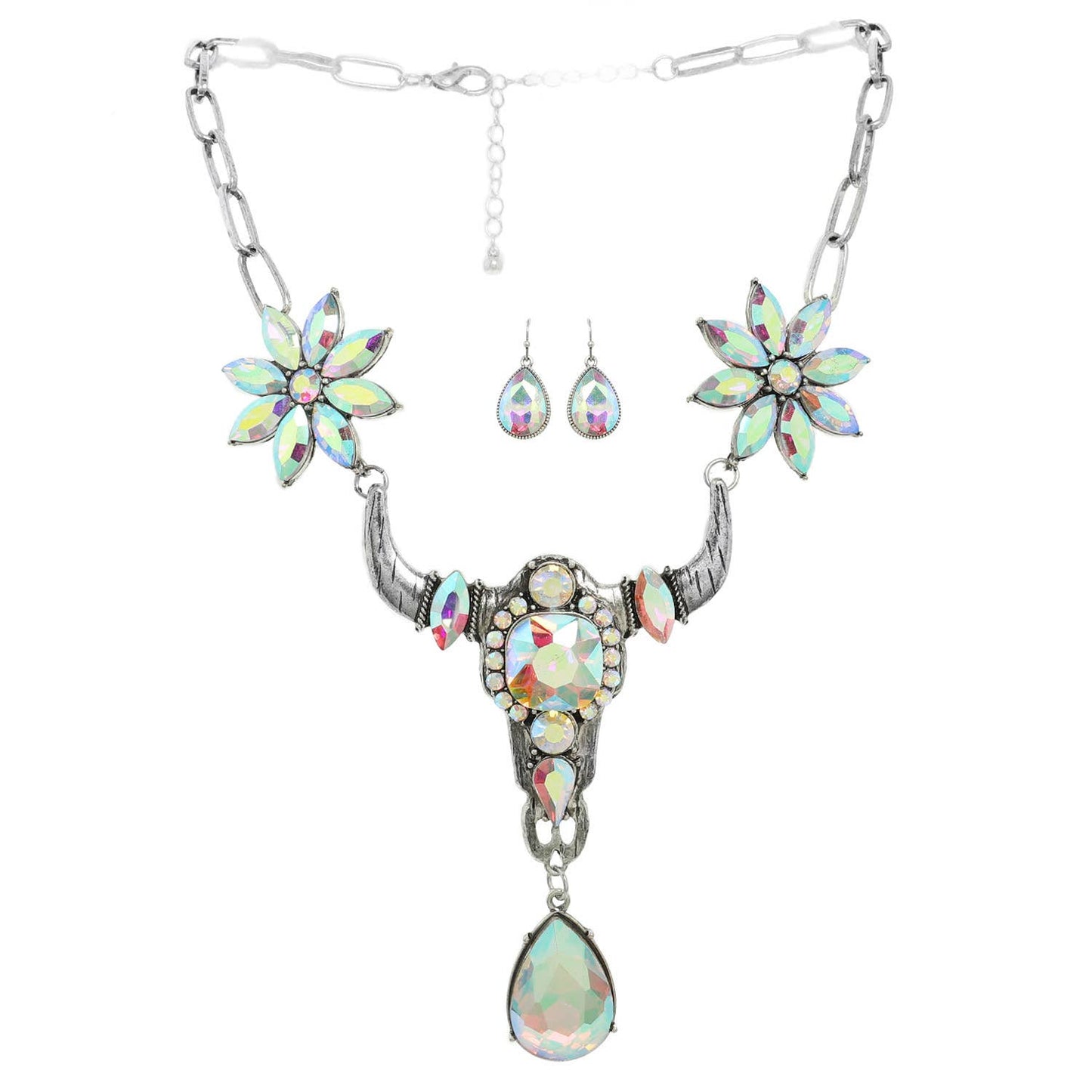 Western Crystal Steer head Necklace Set