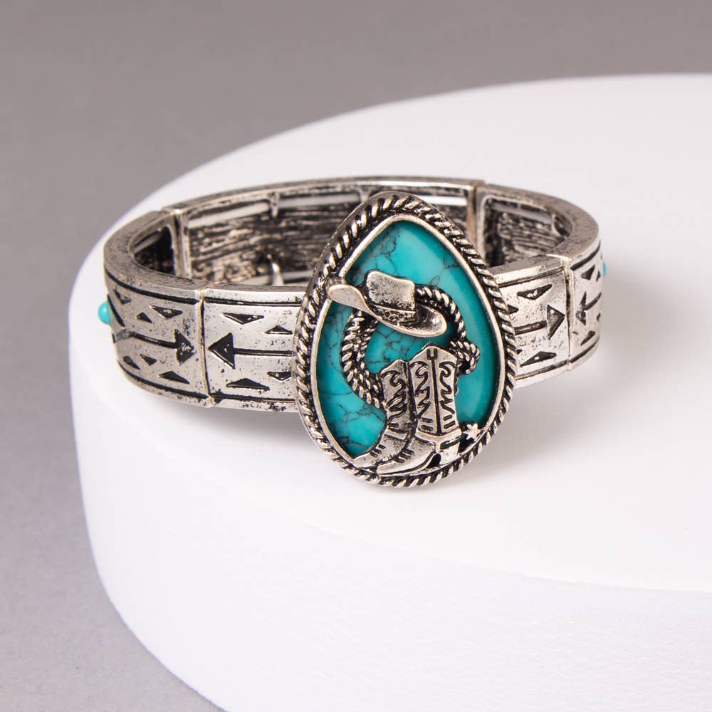 Western Turquoise Hat & Boot Teardrop Stretch Bracelet