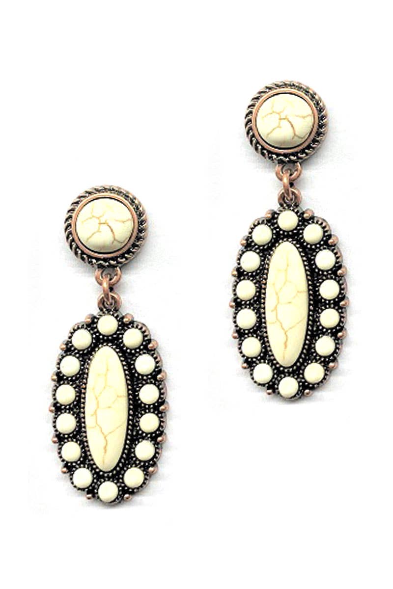 WESTERN STYLE METAL MARBING STONE DANGLE EARRING, SE 1620