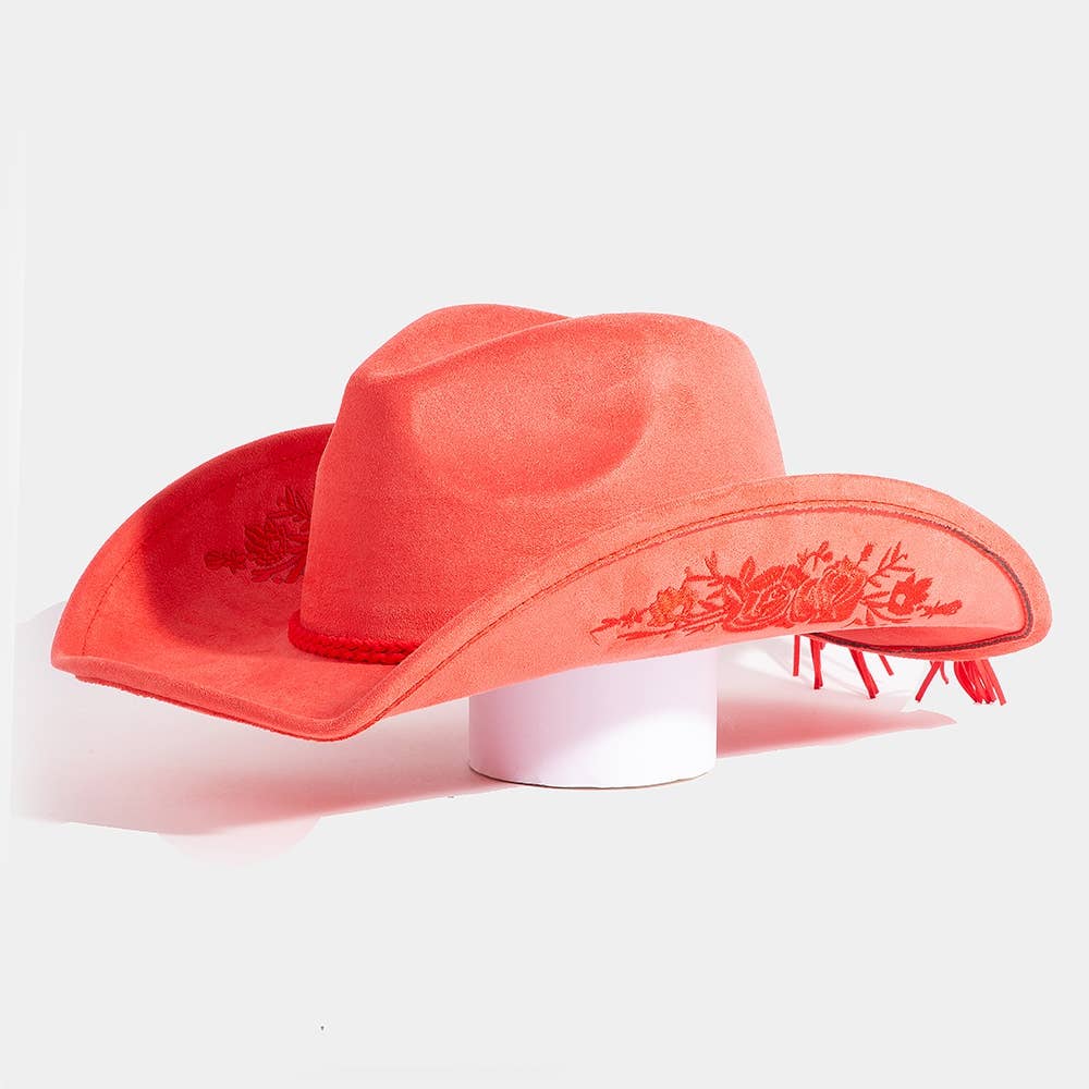 Rose Embroidered Braided Band Fedora Cowboy Hat