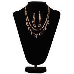Blazin Roxx Crosses Pearls Neck Set Gold