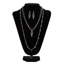 Blazin Roxx Ladies Earring and Necklace Set Lightning Bolt Silver