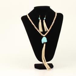 Blazin Roxx Necklace Set Beaded Fringe Stone Ivory
