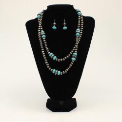 Blazin Roxx Necklace Set Double Strand Silver Turquoise Beads