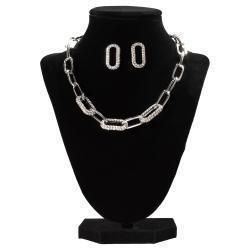 Blazin Roxx Necklace and Earring Set Crystal Chain Silver