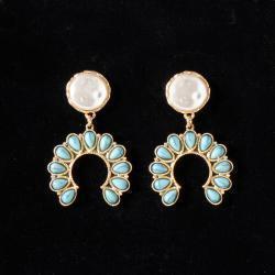 Blazin Roxx Semi Circle Earrings Pearl Turquoise