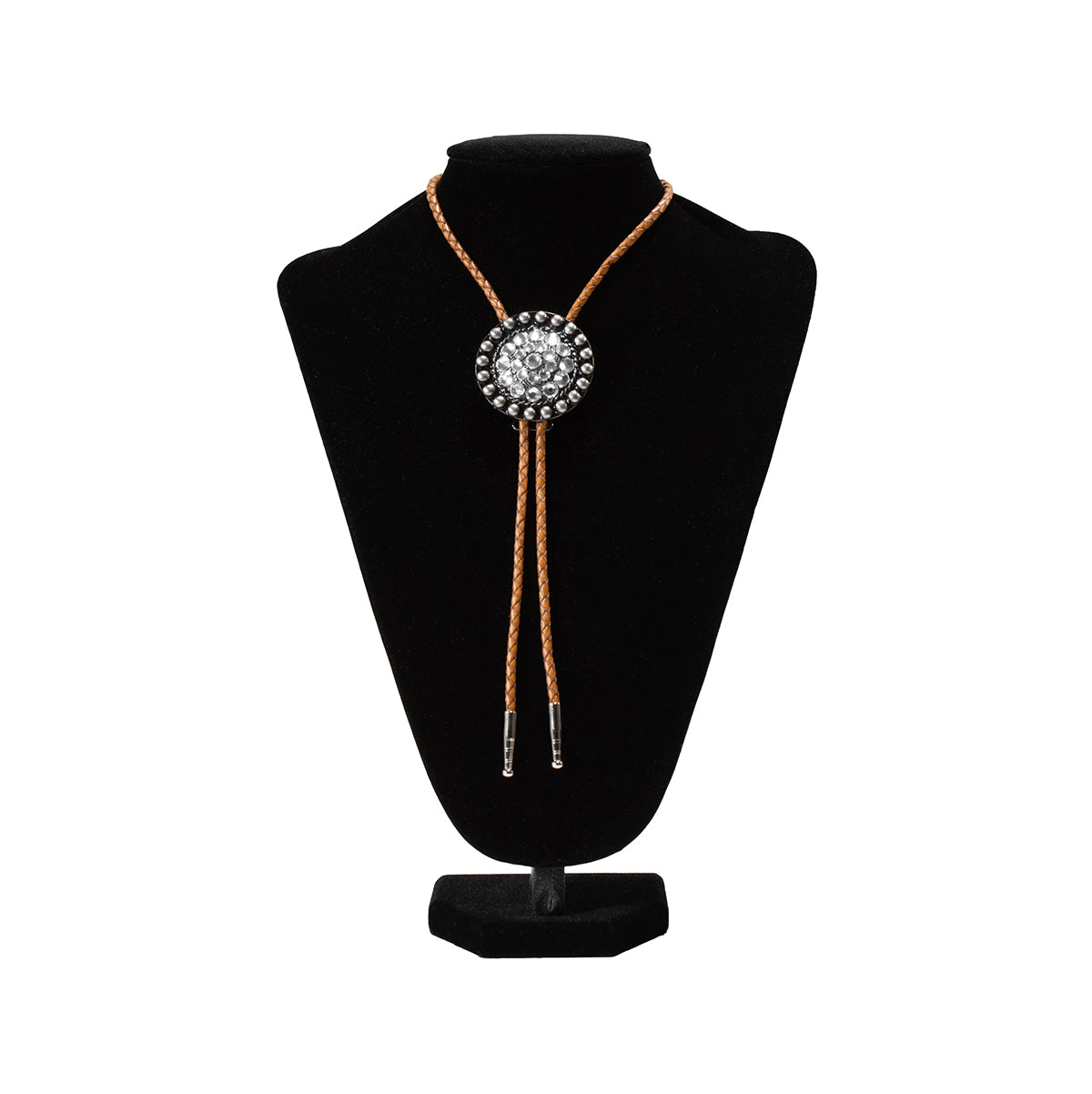 Double S Bolo Tie Clear Crystal Center