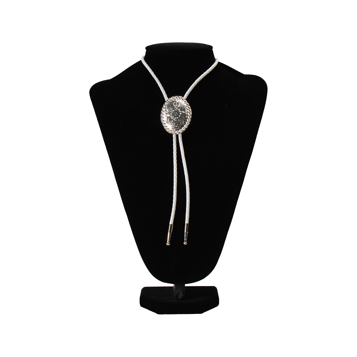 Double S Bolo Tie Floral Oval Beaded Edge