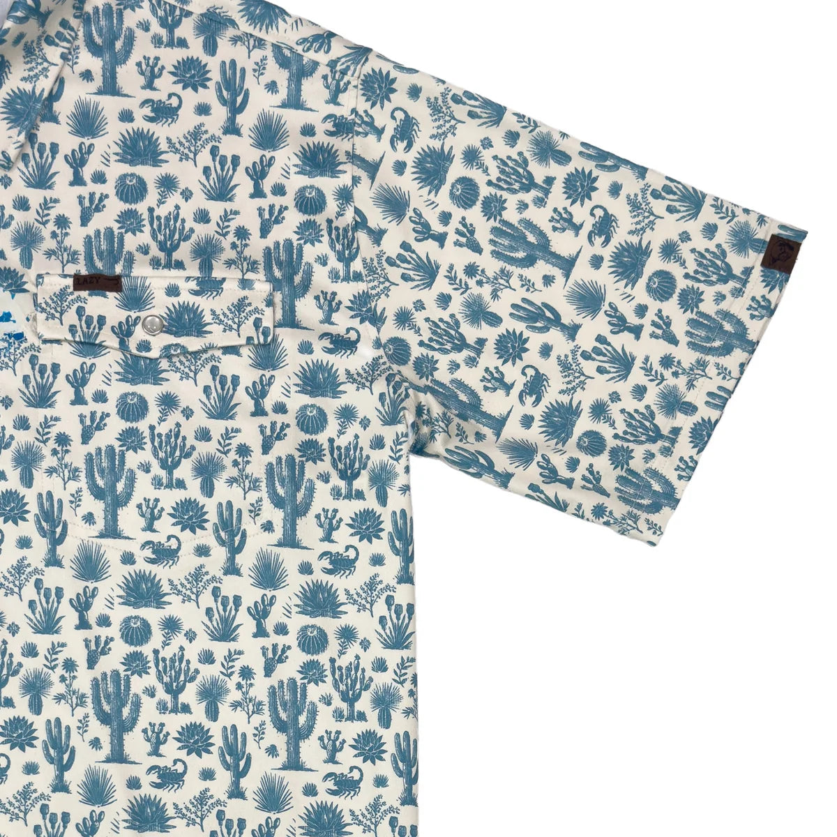 Lazy J Pearl Snap Polo - Blue Cactus Print