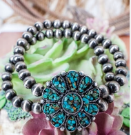 Turquoise Flintrock Sun Silver Pearl Bracelet