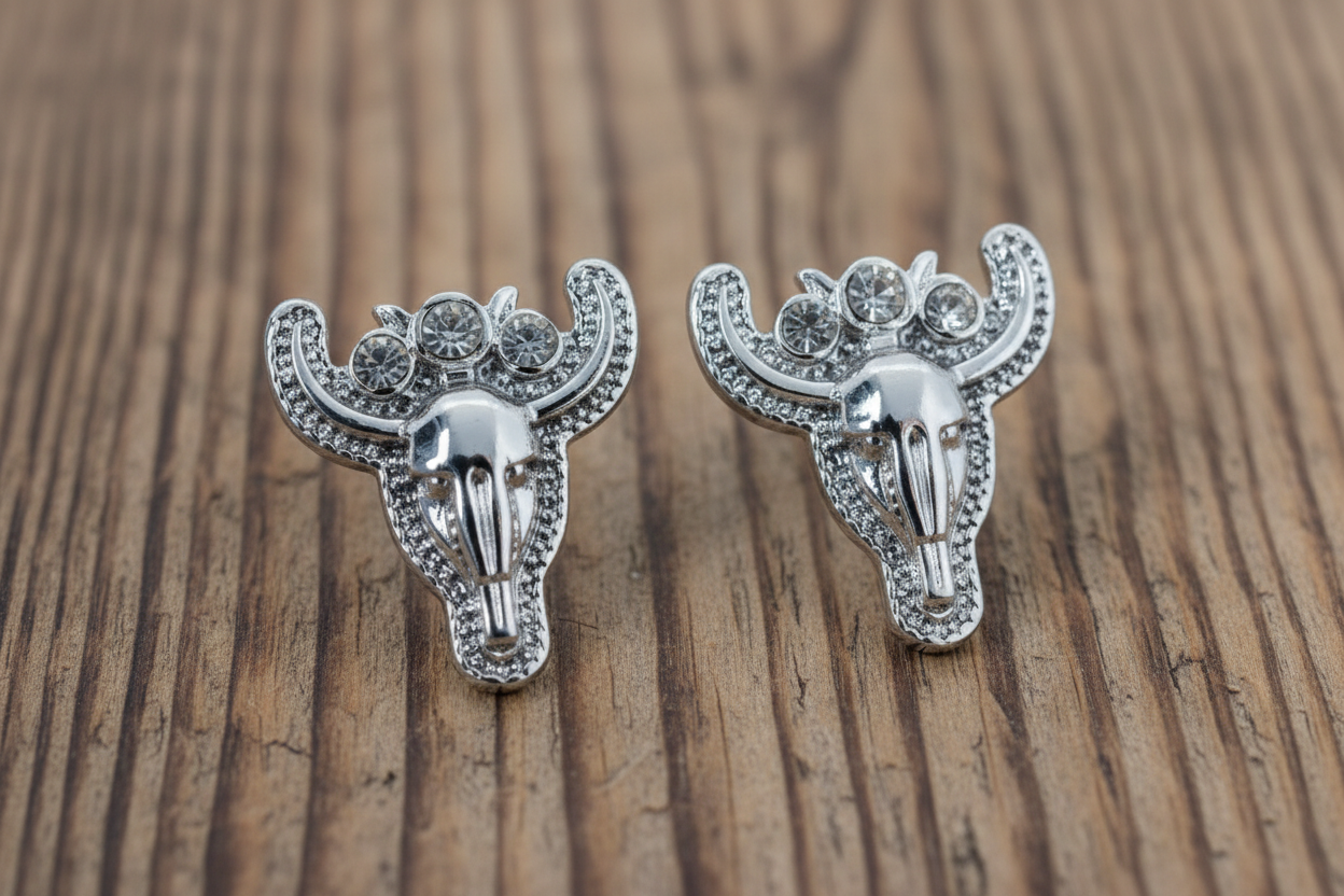 Crystal Silvertone Sedona Steer Earrings