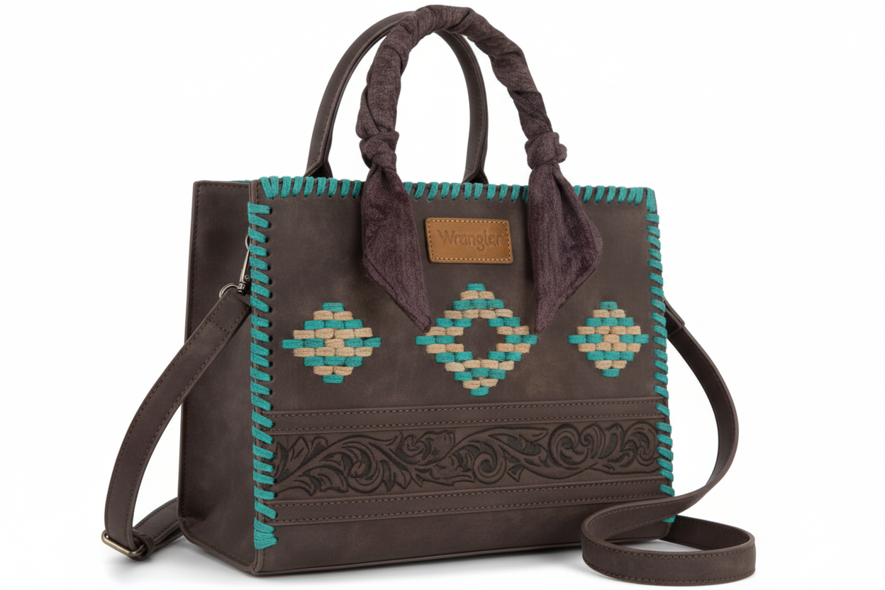 WG310-8120CF Wrangler Whipstitch Aztec Satchel/Crossbody with Scarf Handle -Coffee WG310-8120CF Wrangler Whipstitch Aztec Satchel/Crossbody with Scarf Handle -Coffee