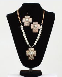 Blazin Roxx Necklace Set Brown White Cross Beads