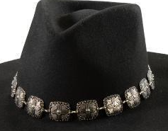 3D Chain Hatband 1" Scalloped Cross Conchos Silver