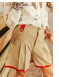 Sand Pleated Contrast Pipping Boot Stitch Flattered Shorts