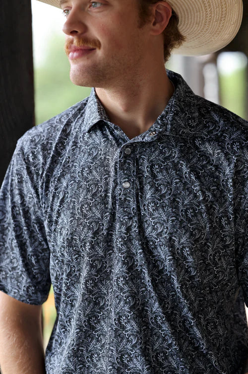 Lazy J Ranch Men's Paisley Performance Polo Shirt - Black