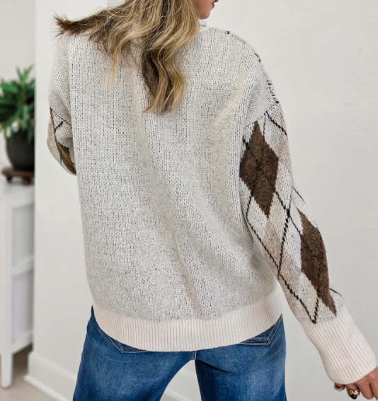 Argyle Crewneck Ribbed Sweater