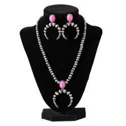 Silver Strike Ladies Earring and Necklace Set Navajo Pearl Pink