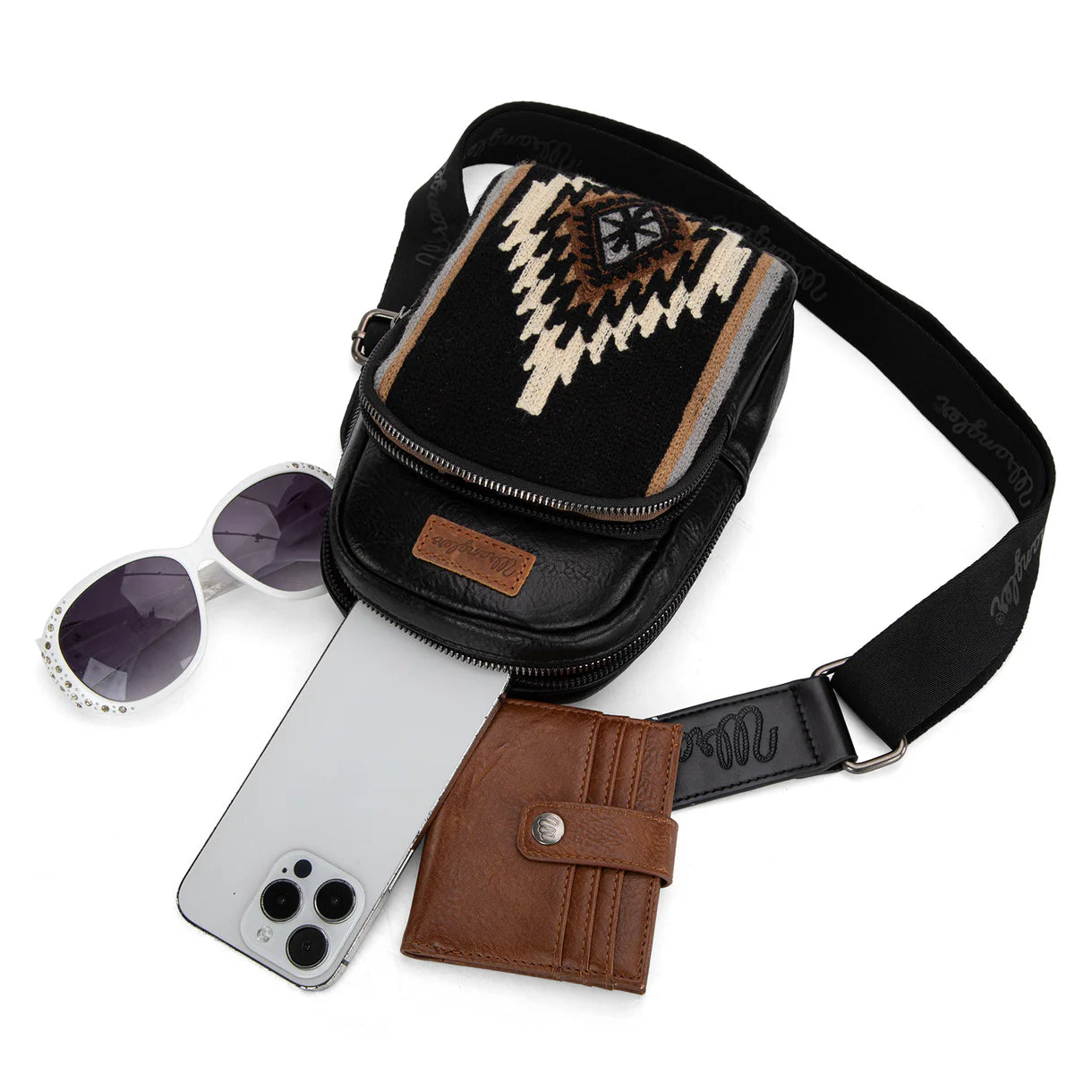 WG174-210 Wrangler Southwestern Knitted Sling Bag - Black