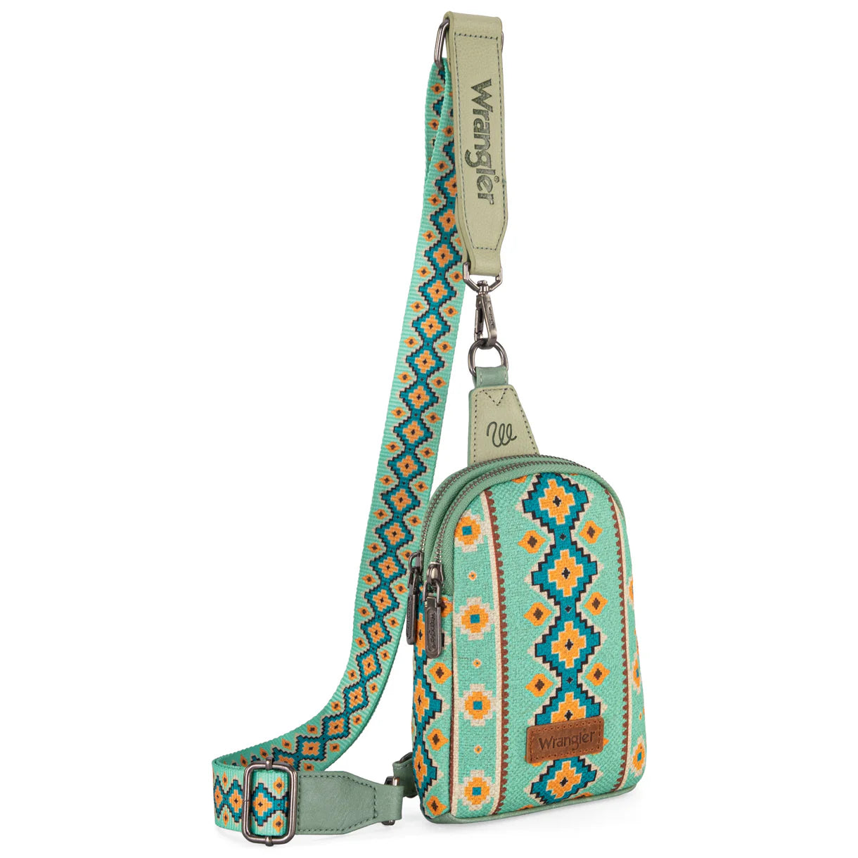 WG2205-210 Wrangler Aztec Print Crossbody Sling Chest Bag - Light Green