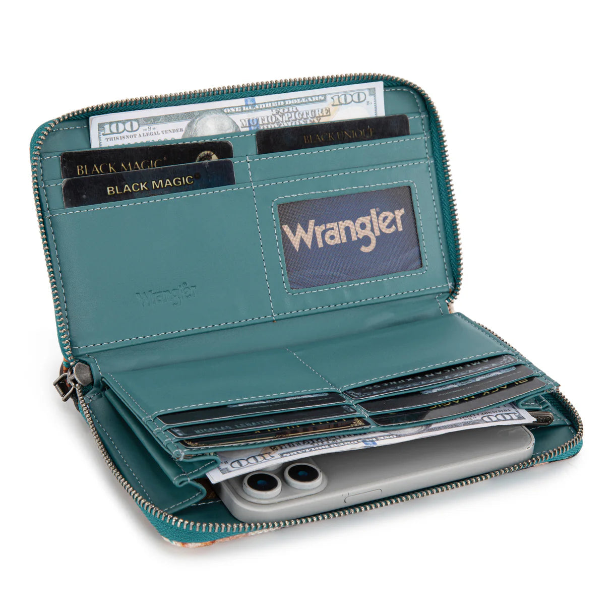 WG302-W006TQ Wrangler Aztec Print Wallet - Turquoise