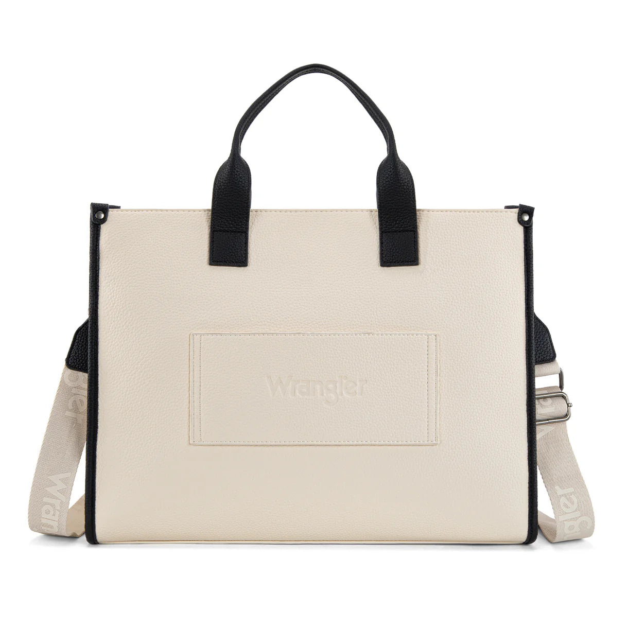 WG390-8110 Wrangler Structured Work Tote/Large Carry-All Tote/Crossbody with Pouch - Black-Beige